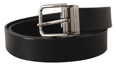 Black Leather Logo Engraved Metal Buckle Belt