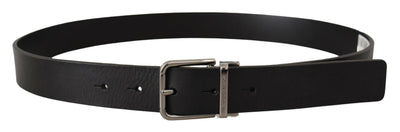 Black Calf Leather Logo Engraved Metal Buckle Belt