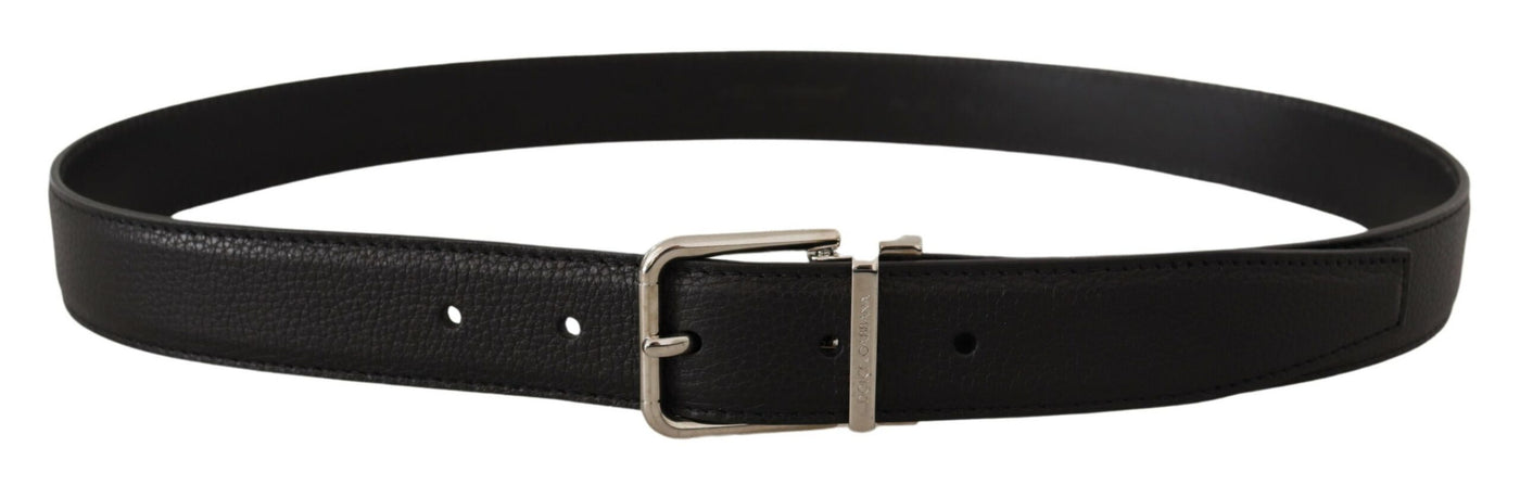 Black Leather Silver Logo Metal Box Buckle Belt