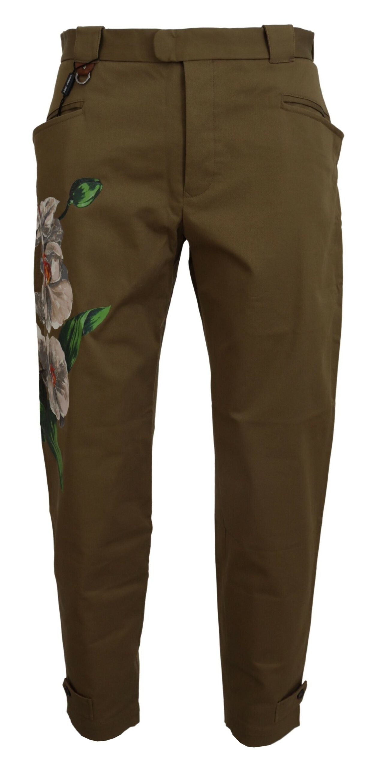 Green Cotton Floral Print Men Pants