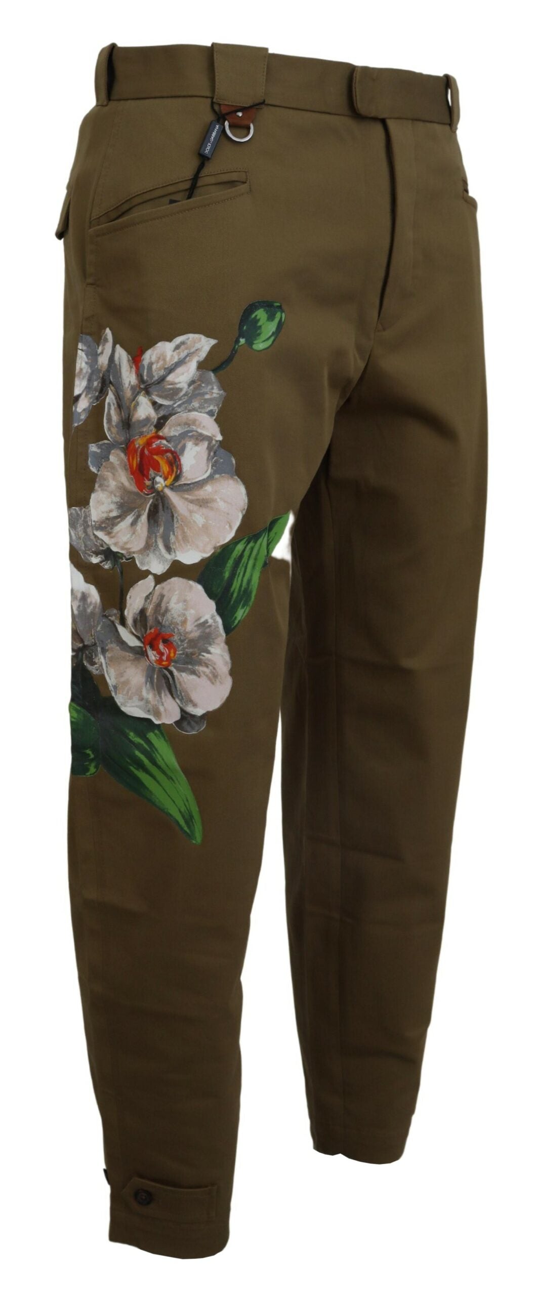 Green Cotton Floral Print Men Pants