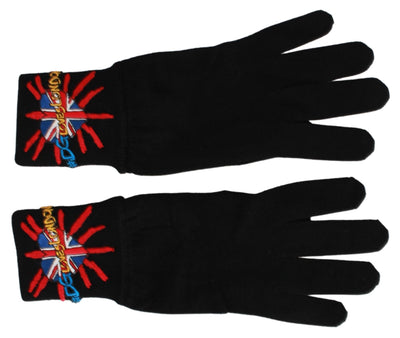 Black #DGLovesLondon Embroidered Wool Gloves