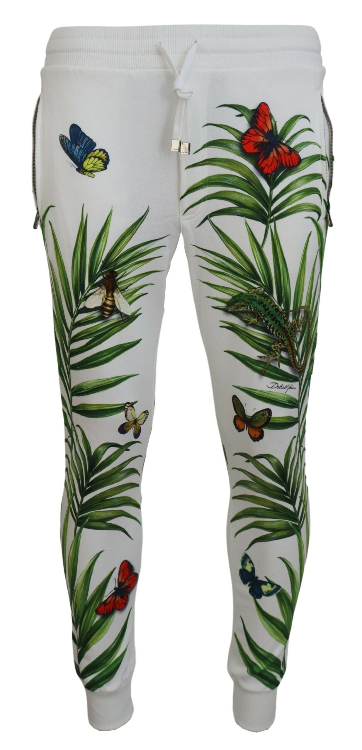 White Botanical Print Jogger Pants