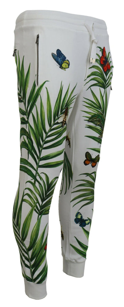 White Botanical Print Jogger Pants