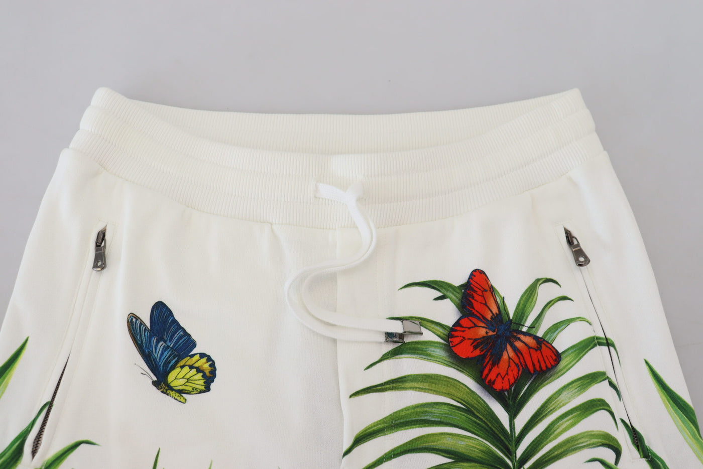 White Botanical Print Jogger Pants