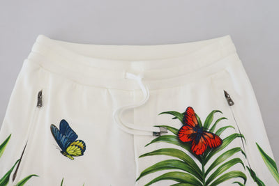 White Botanical Print Jogger Pants