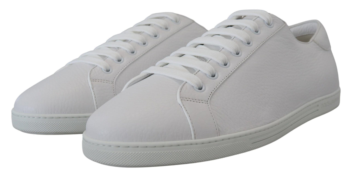 White Leather Low Top Sneakers Shoes