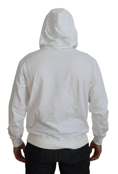 White Cotton Hooded Sweatshirt Logo Sweater