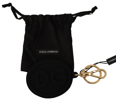 Black Rubber DG Logo Gold Brass Metal Keyring Keychain