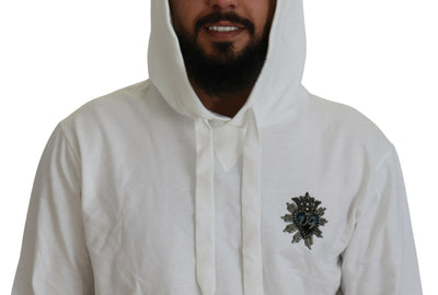 White Cotton Hooded Sweatshirt Logo Sweater