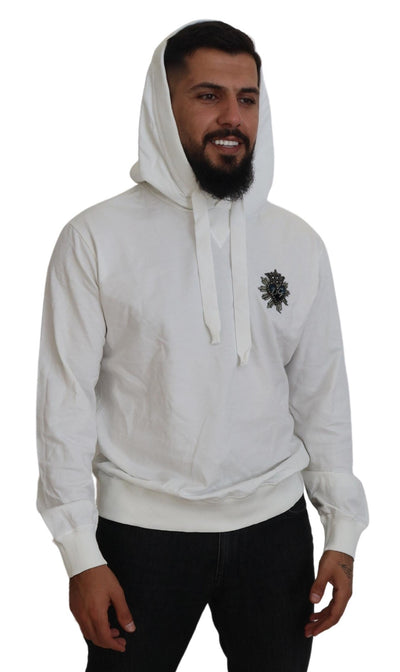 White Cotton Hooded Sweatshirt Logo Sweater