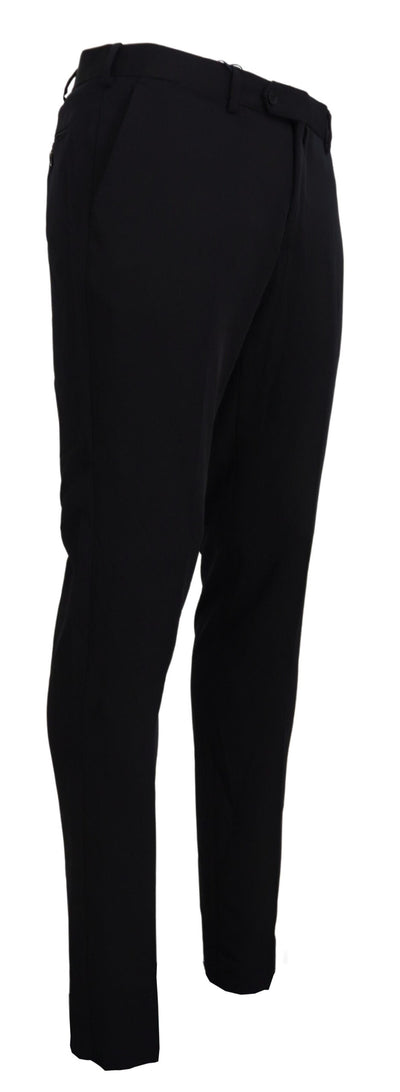 Black Polyester Tapered Dress Pants