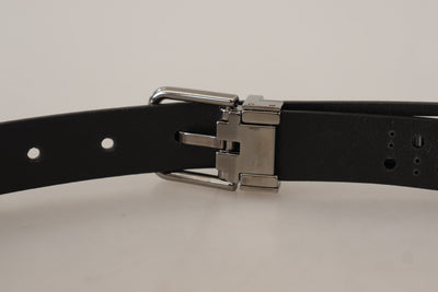 Black Calf Leather Perforated Metal Buckle Belt