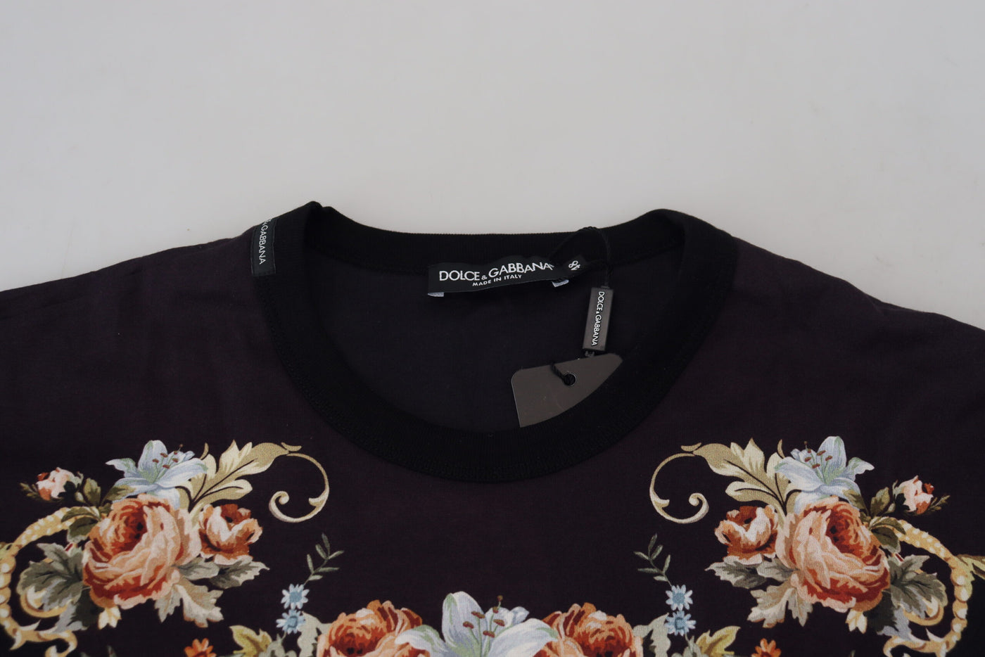 Black Cotton Floral Short Sleeves T-shirt