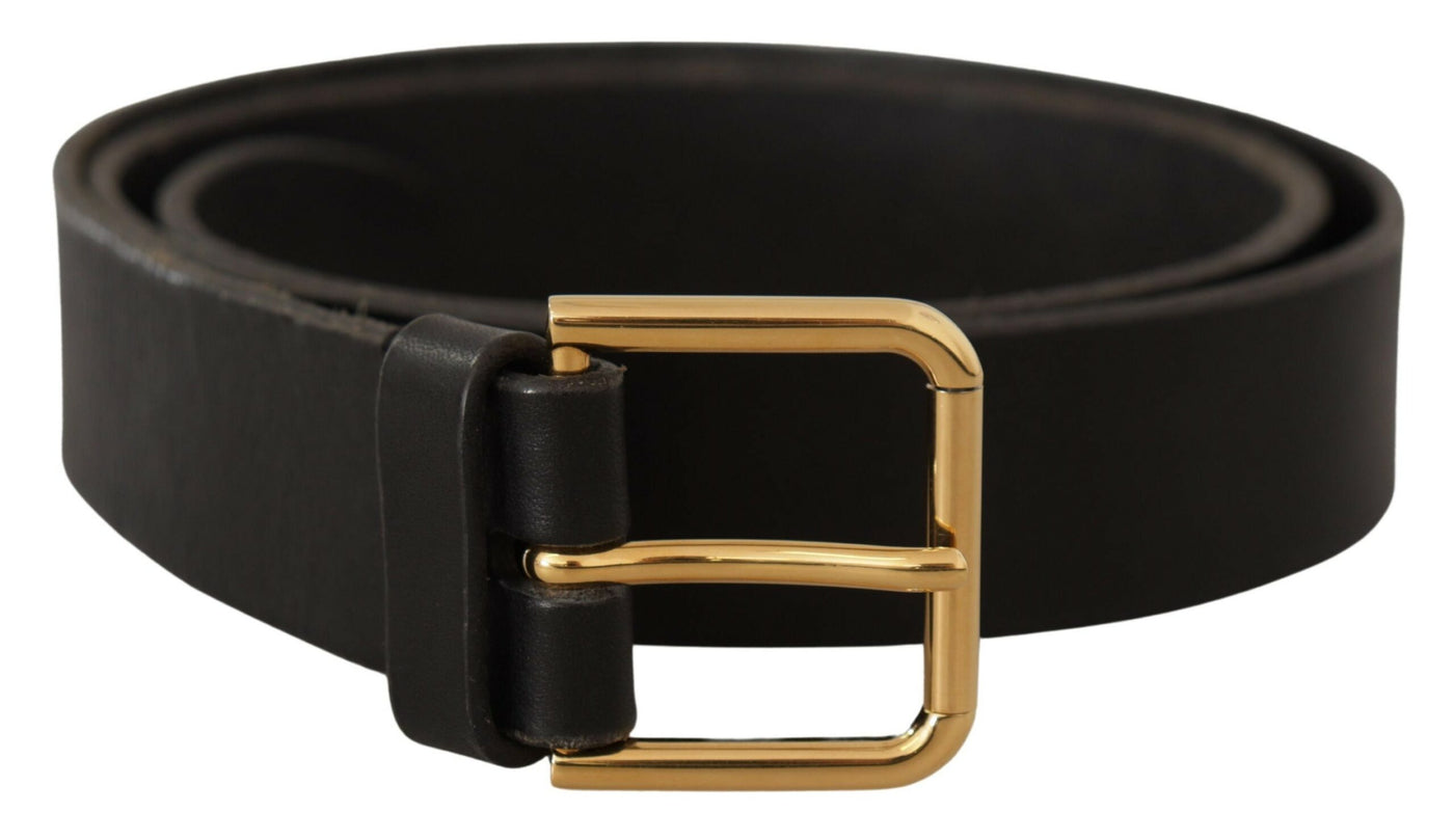 Brown Gold Metal Logo Buckle Calf Leather Belt