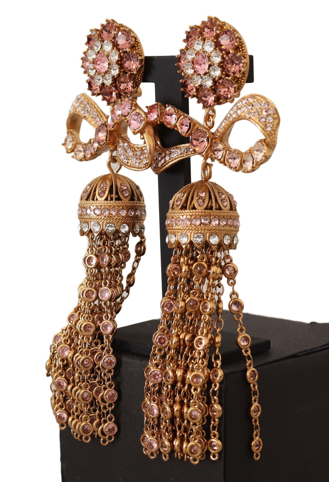 Gold Dangling Crystals Long Clip-On Jewelry Earrings