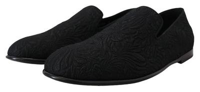 Black Floral Jacquard Slippers Loafers Shoes