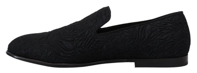 Black Floral Jacquard Slippers Loafers Shoes