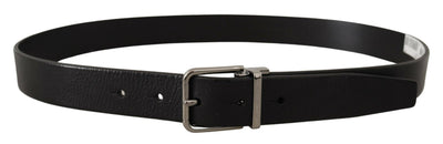 Black Calf Leather Logo Engraved Metal Buckle Belt