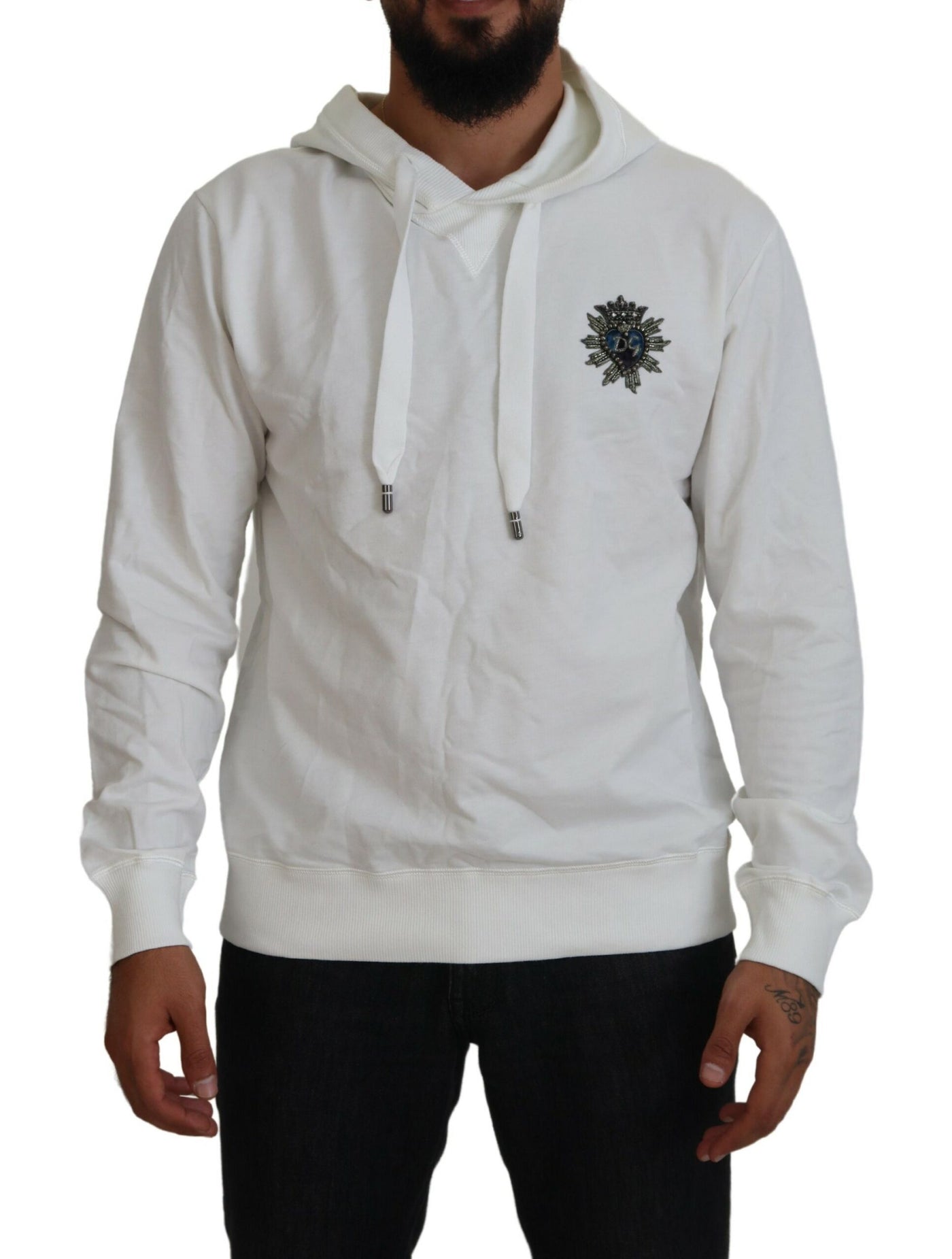 White Cotton Hooded Sweatshirt Logo Sweater