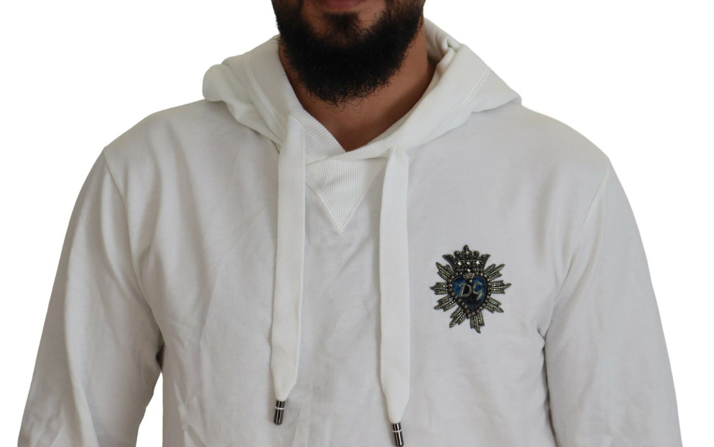 White Cotton Hooded Sweatshirt Logo Sweater