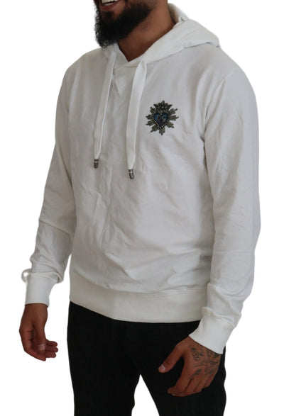 White Cotton Hooded Sweatshirt Logo Sweater