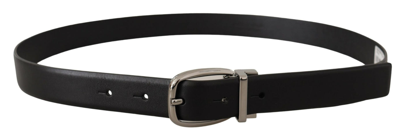 Black Leather Silver Metal Chrome Logo Buckle  Belt