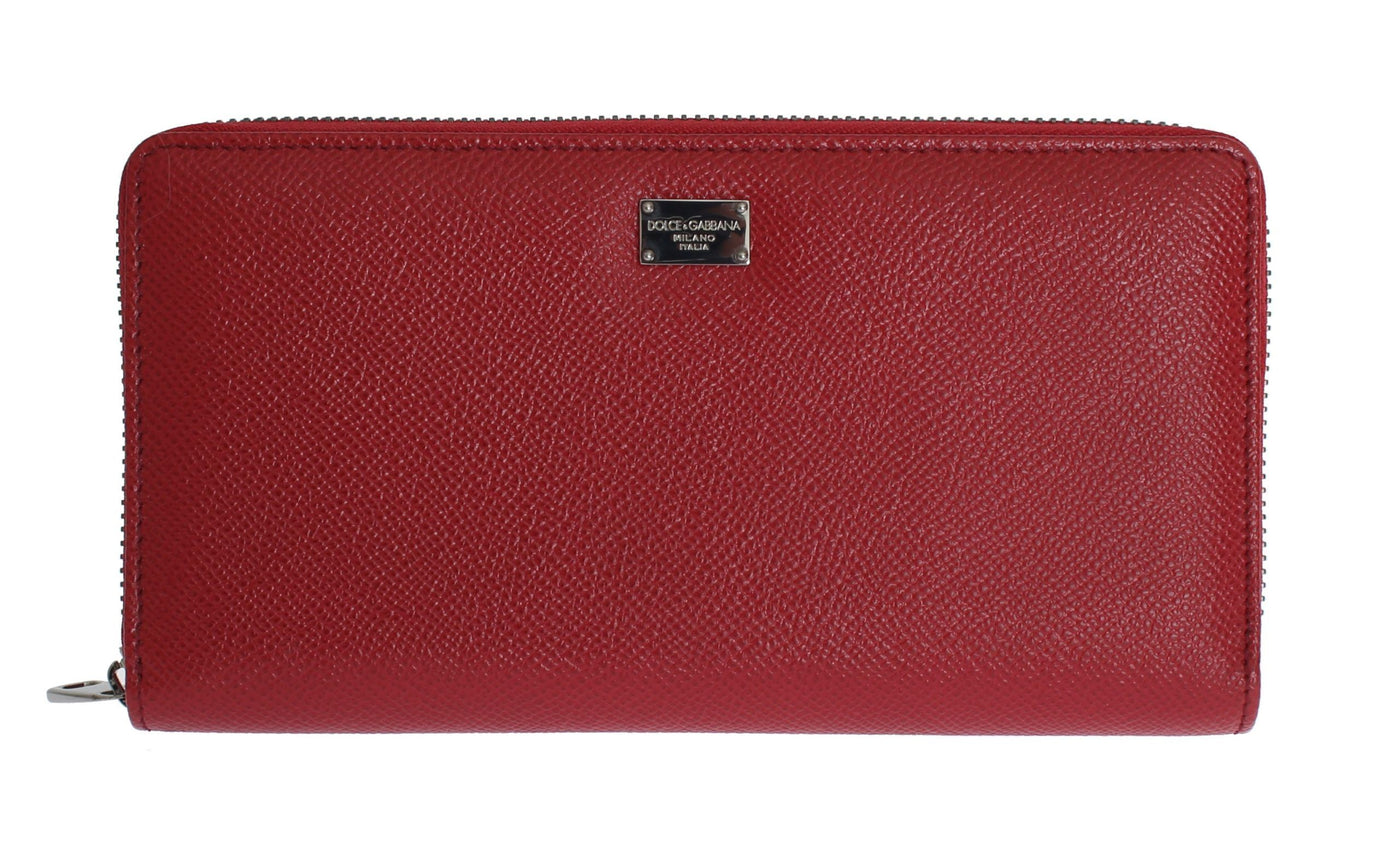 Red Dauphine Leather Zip Around Continental Wallet