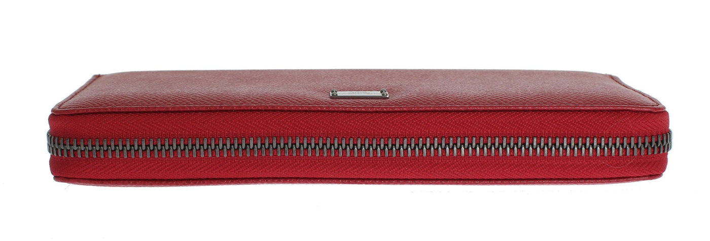 Red Dauphine Leather Zip Around Continental Wallet