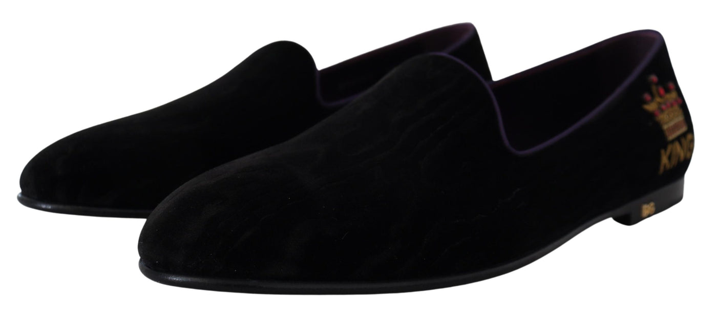 Black Velvet Crown King Loafers Slipon Purple Shoes