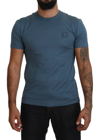 Blue Cotton DG Plaque Crewneck Men T-shirt