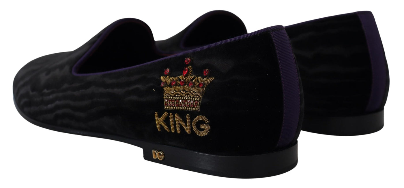 Black Velvet Crown King Loafers Slipon Purple Shoes