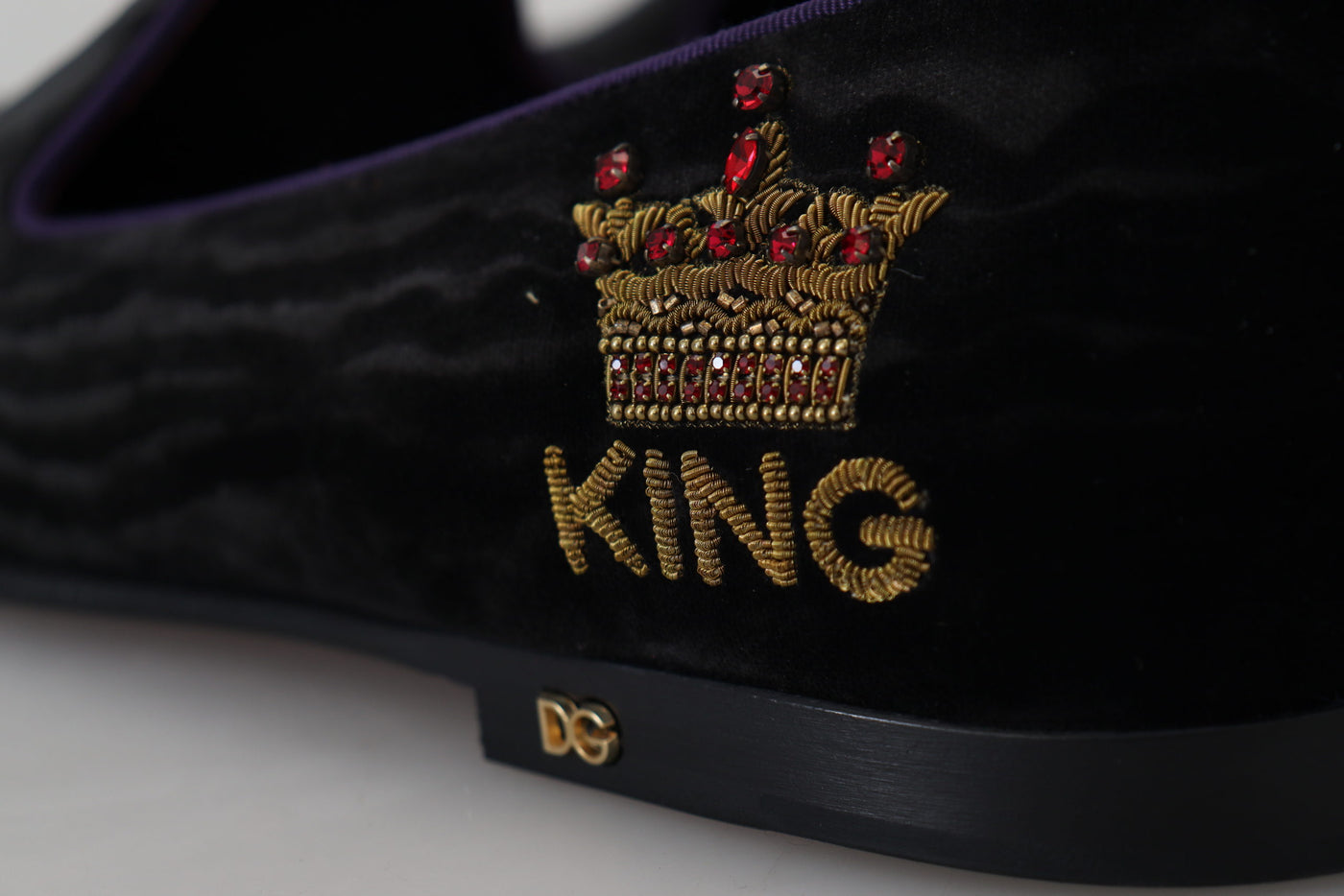 Black Velvet Crown King Loafers Slipon Purple Shoes