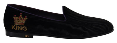 Black Velvet Crown King Loafers Slipon Purple Shoes