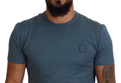 Blue Cotton DG Plaque Crewneck Men T-shirt