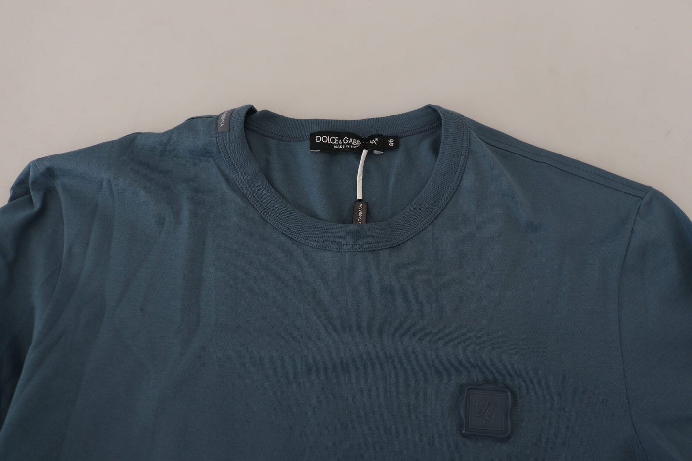 Blue Cotton DG Plaque Crewneck Men T-shirt