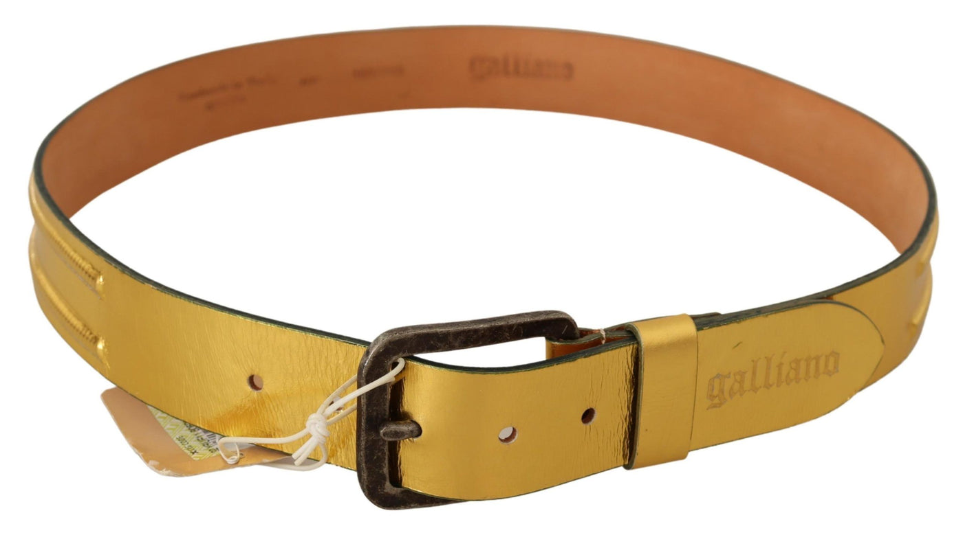 Gold Genuine Leather Rustic Silver Buckle Waist Belt