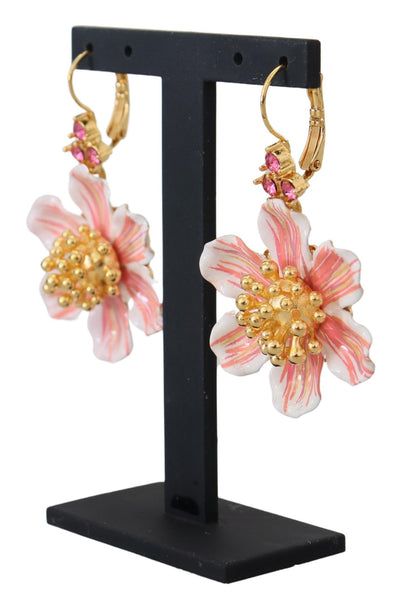 Gold Crystal Floral Hook Back Jewelry Dangling Earrings