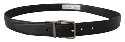 Black Calf Leather Logo Engraved Metal Buckle Belt