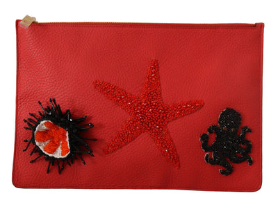 Red Leather Clutch Shoulder Borse Starfish Purse