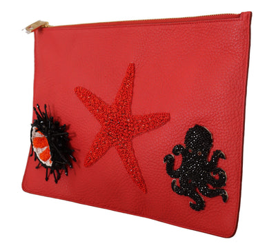 Red Leather Clutch Shoulder Borse Starfish Purse