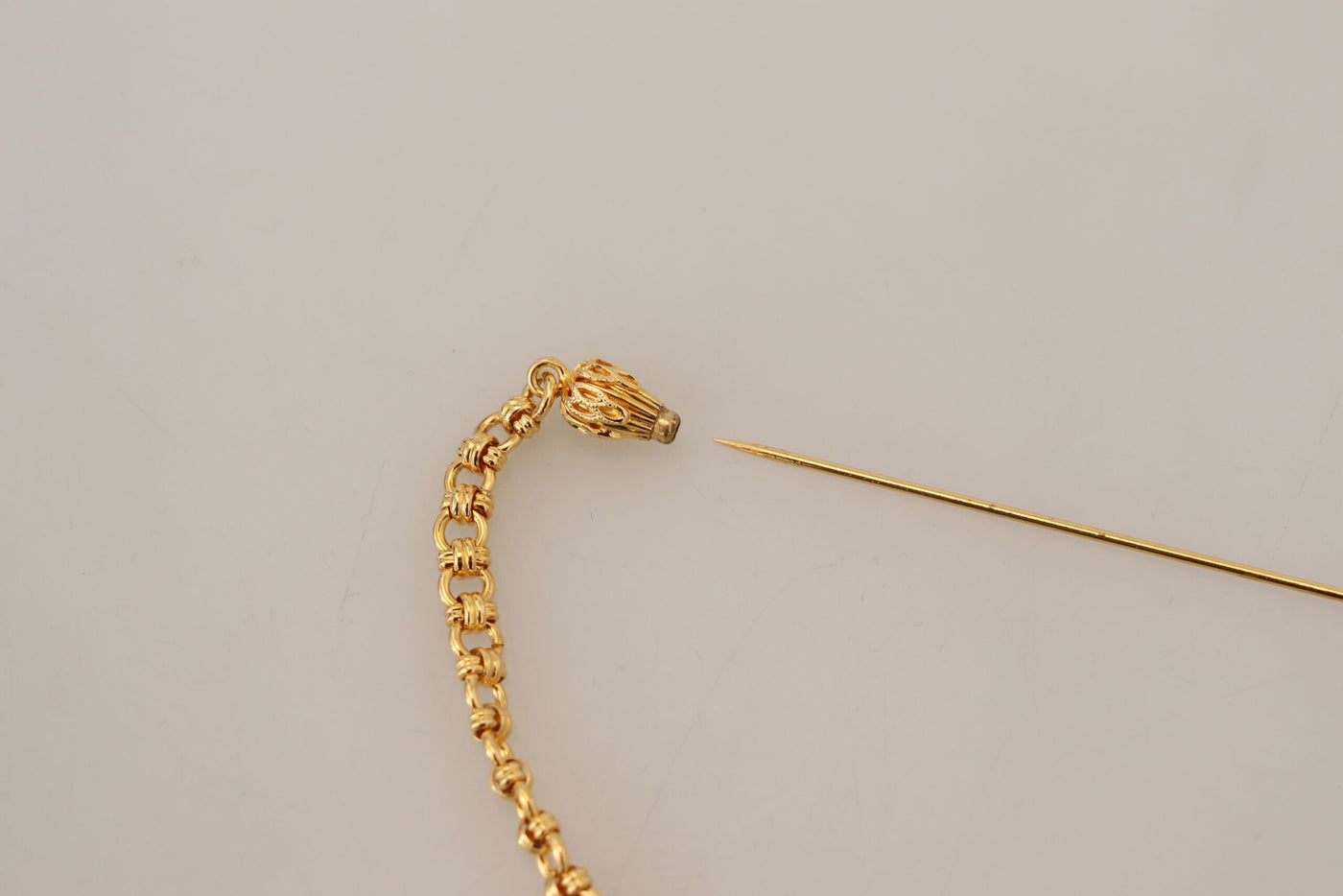 Gold Tone Brass Crystal Enamel Chain Pin Brooch