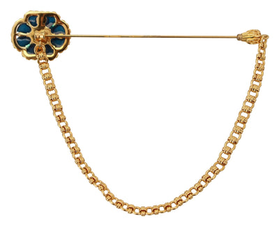 Gold Tone Brass Crystal Enamel Chain Pin Brooch