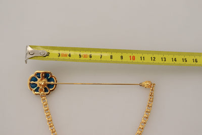 Gold Tone Brass Crystal Enamel Chain Pin Brooch