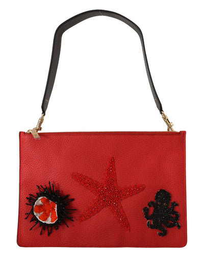 Red Leather Clutch Shoulder Borse Starfish Purse