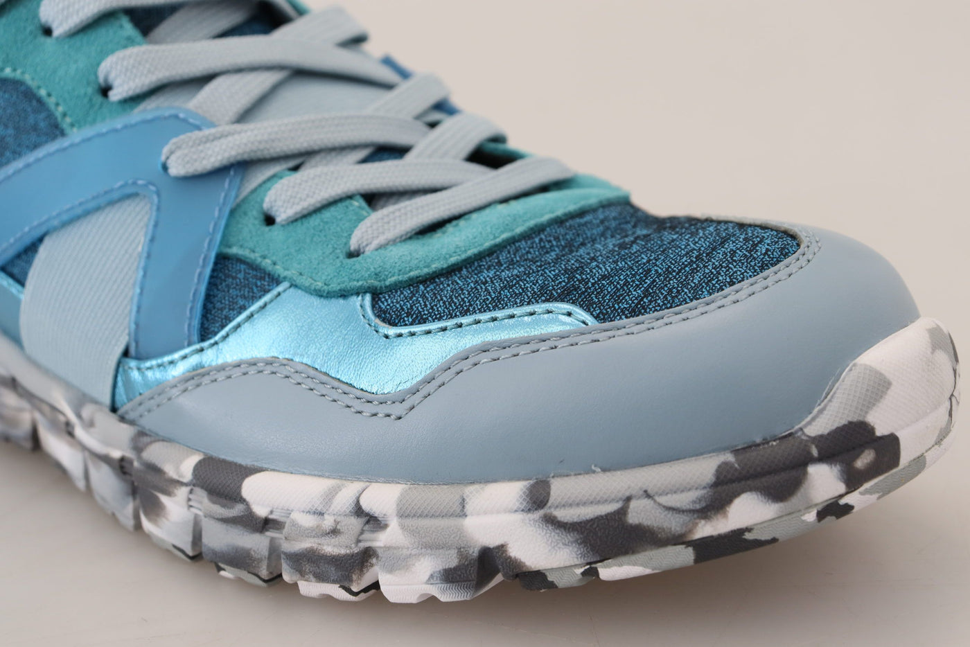 Blue Gray Leather Sport Low Top Sneakers