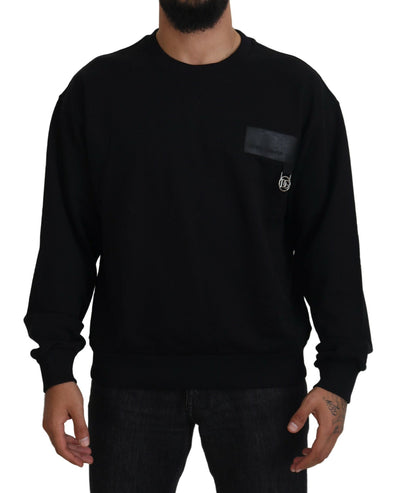 Black Cotton Crewneck Sweatshirt Logo Sweater