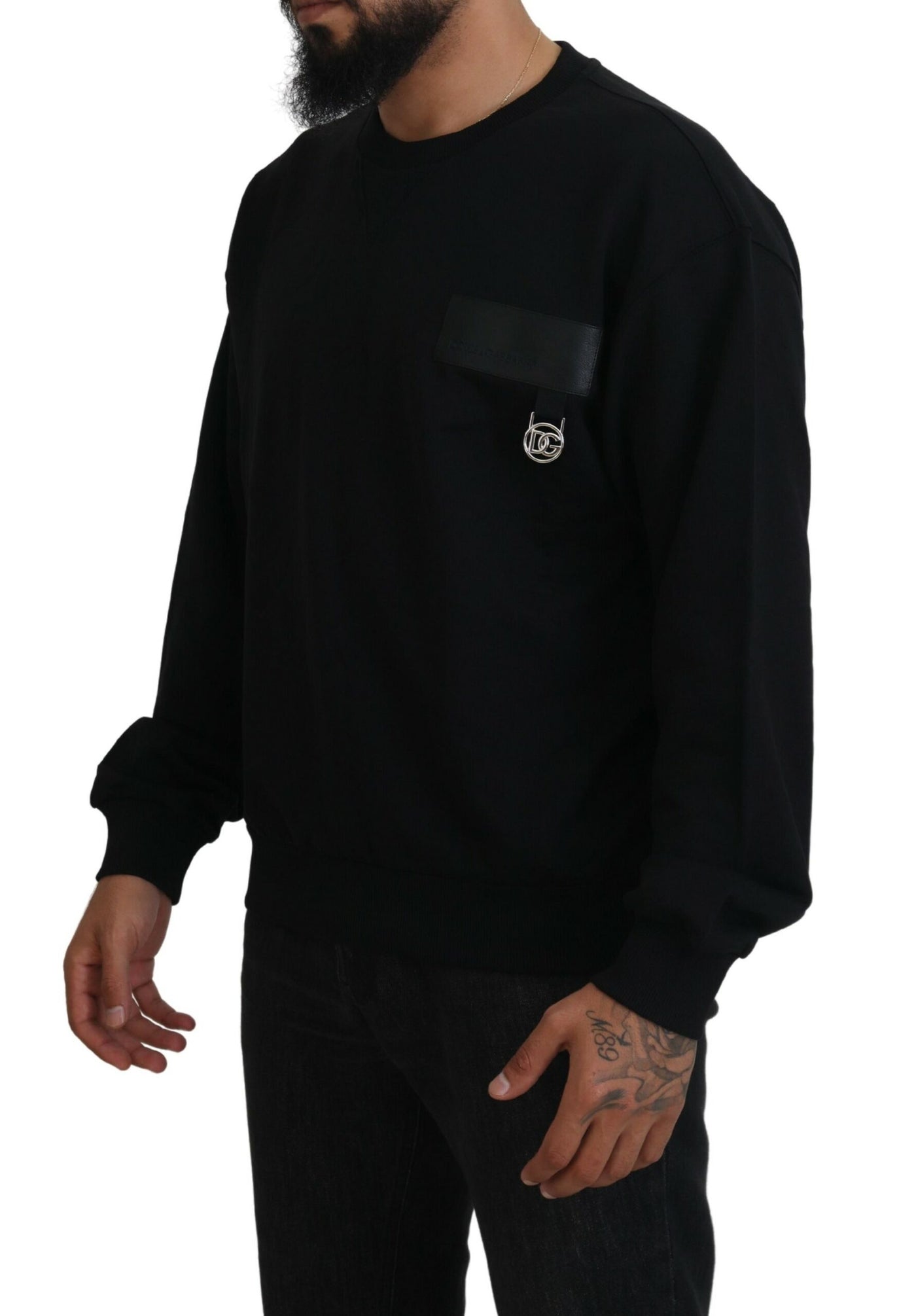 Black Cotton Crewneck Sweatshirt Logo Sweater