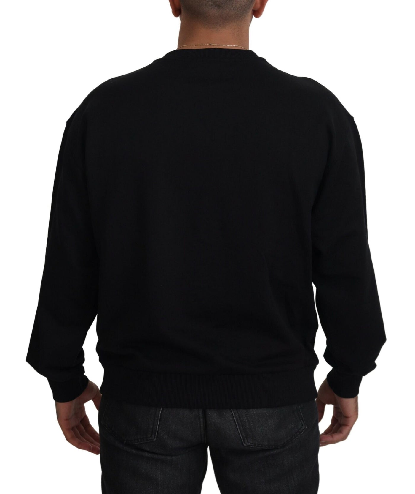 Black Cotton Crewneck Sweatshirt Logo Sweater