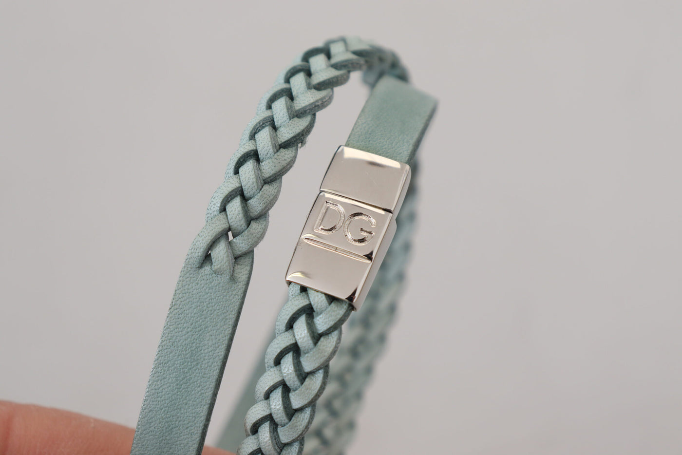 Light Blue Braided Wrap Around Leather Brass Bracelet